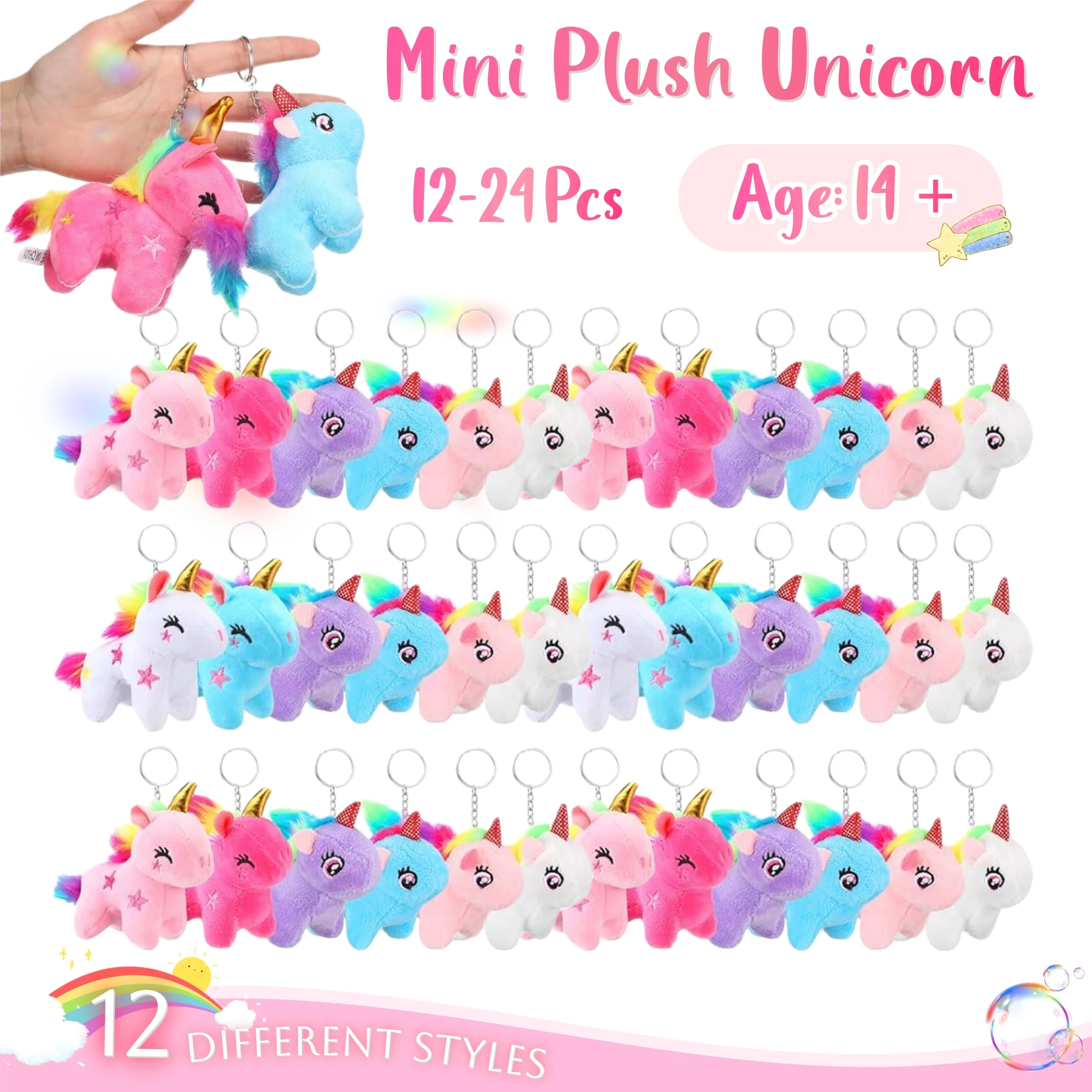 

12-24Pcs Mini Plush Unicorn Stuffed Animals Unicorn Party Favor Bulk Toys Assortment Keychain for Goodie Bag Kid Girl Birthday