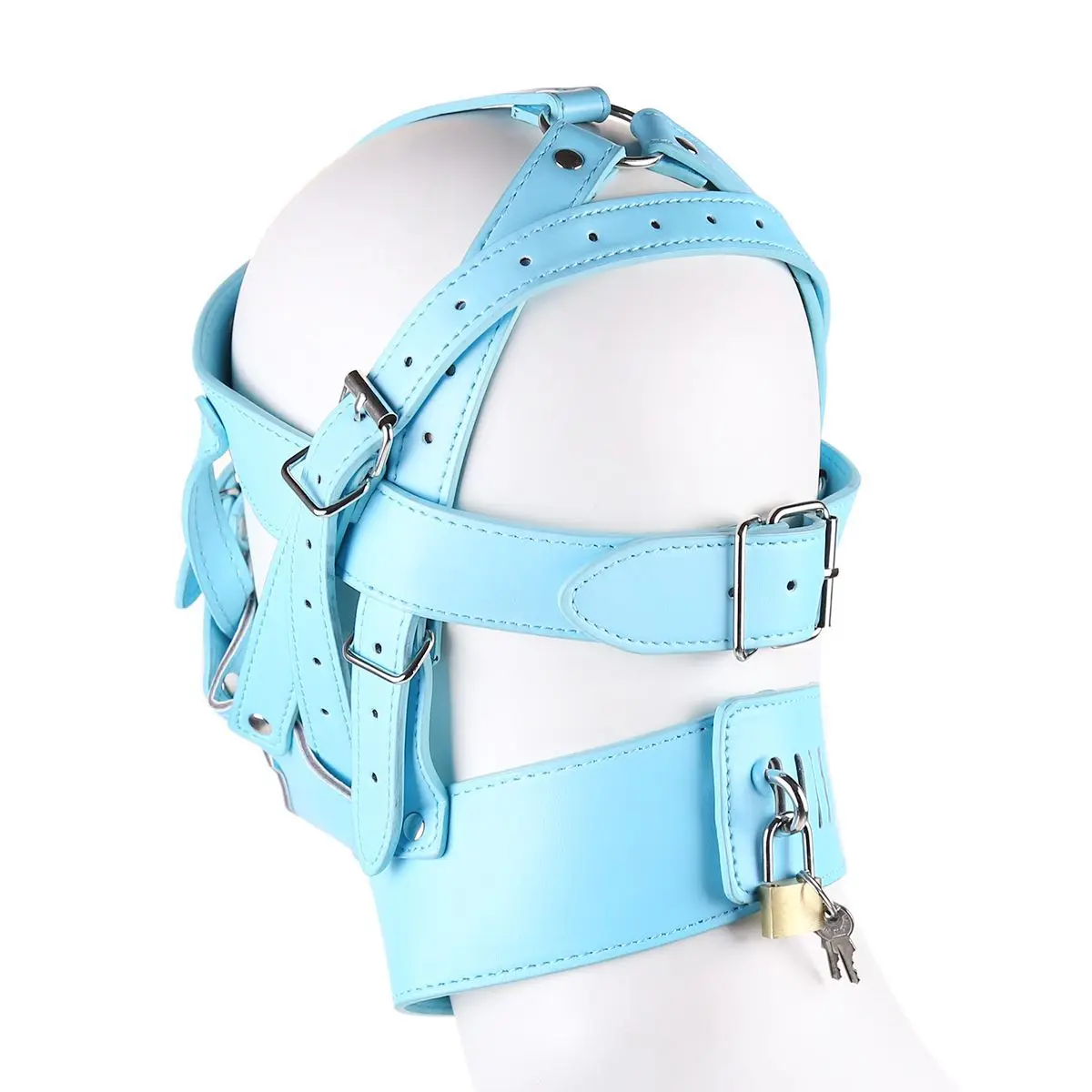Sexy blaue Fetisch geschirr Maske Kapuze Leder Erwachsenen Cosplay Spiele Maske für Frauen Mann Halloween Party aushöhlen Rollenspiel Kostüm