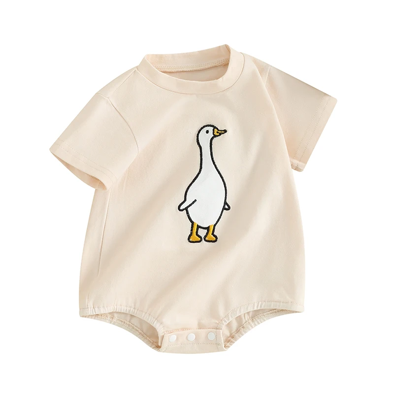 Infant Baby Summer Jumpsuit Cartoon Duck Print Round Neck Short Sleeve Romper Toddler Clothes