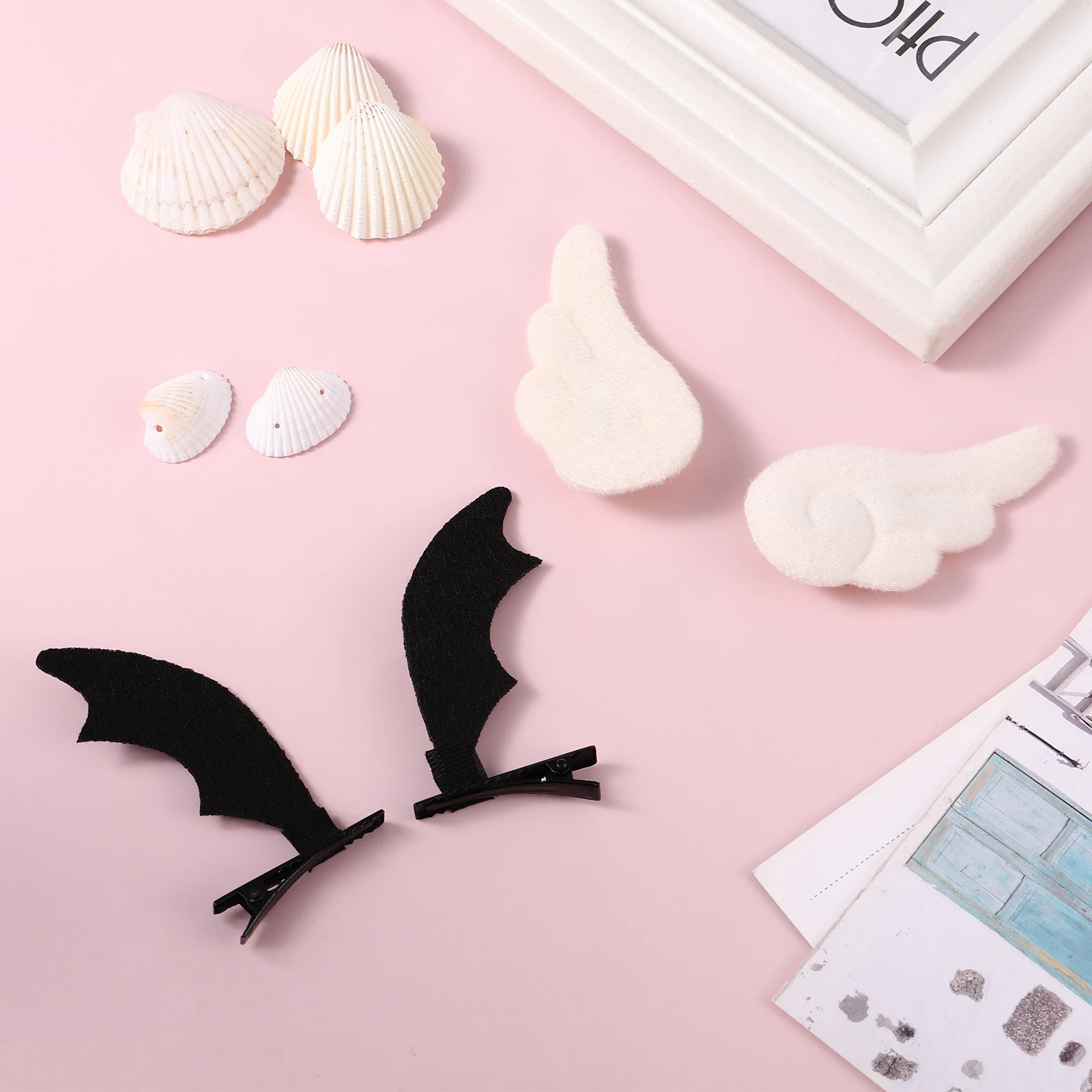 

2 пары заколок для волос для девочек, дизайн с крыльями ангела и дьявола, красивый вариант для любого наряда, идеально подходящий для особых дней, семейных фотографий