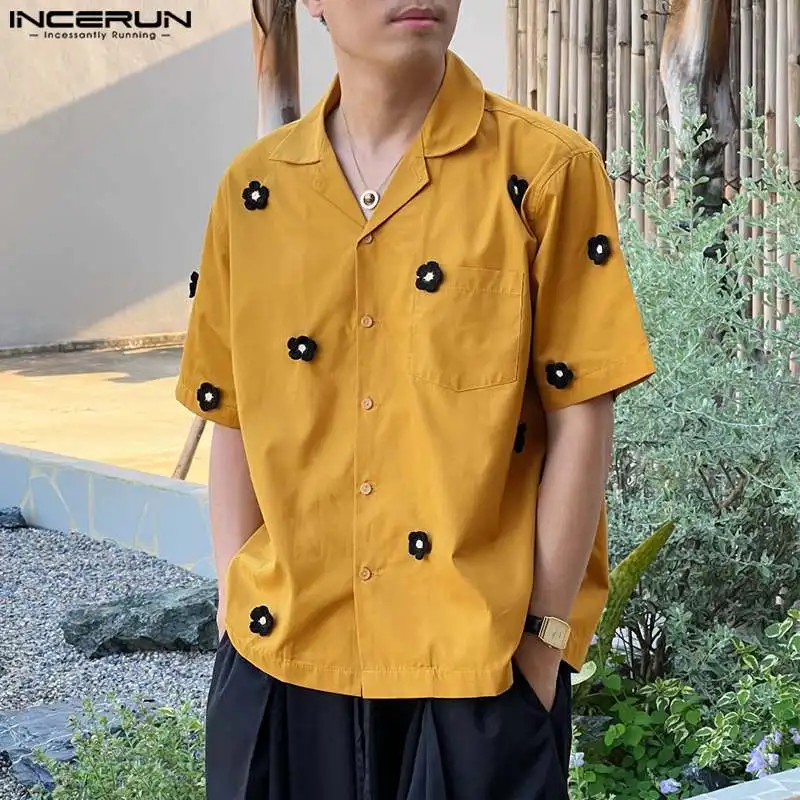 2024 Men Shirt Patchwork Lapel Short Sleeve Casual Men Clothing Summer Loose Korean Streetwear Fashion Male Shirts S-5XL INCERUN