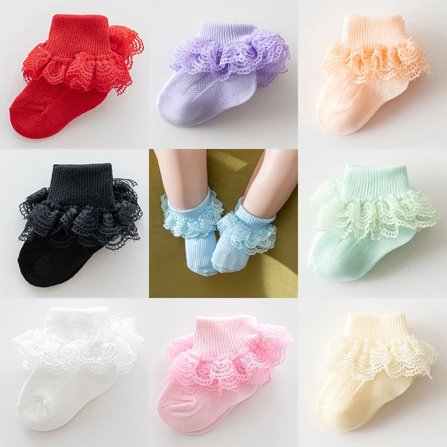 5 Pairs Toddlers Girls Frilly Socks Lace Soft Kids Ankle Sock Cute Children's Cotton Socks For Dressing Infant Floor Socken