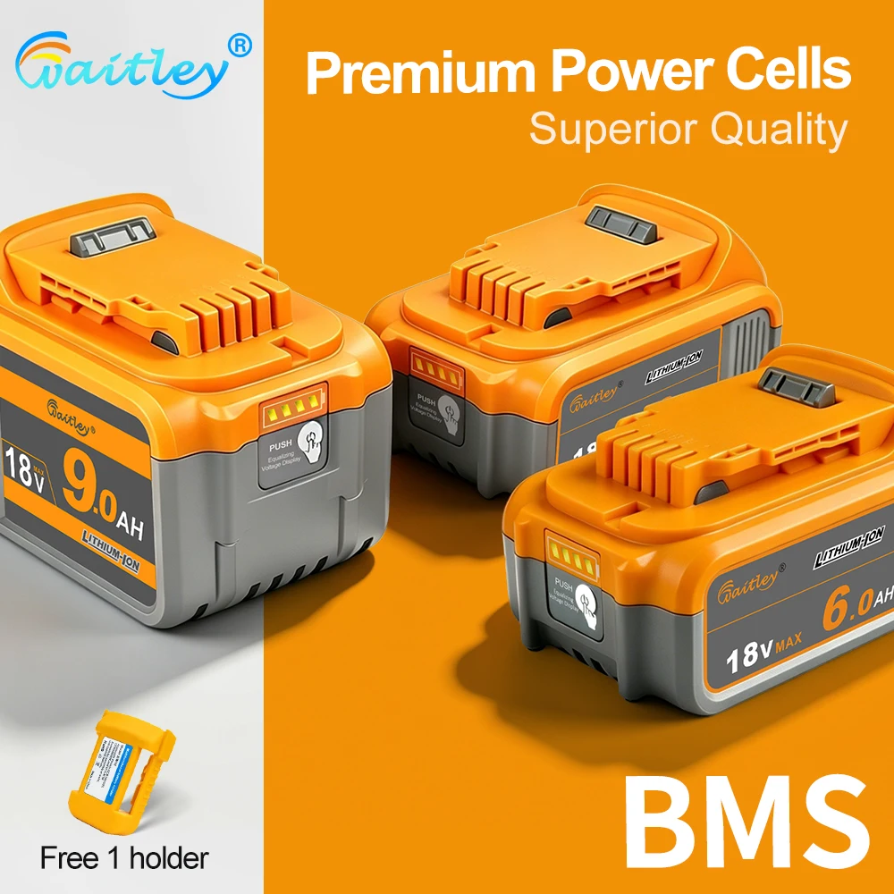 Batterie Waitley pour outils électriques Dewalt 18V 20V. Accessoires pour outils électriques rechargeables. Batteries au lithium. Remplace DCB200 DCB184.