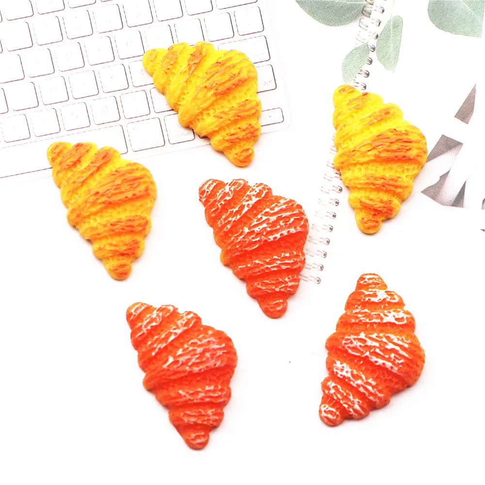 10pcs Kawaii Resin Flatback Cabochon Miniature Simulation Food Bread Croissant  DIY Craft Decoration,16*26mm