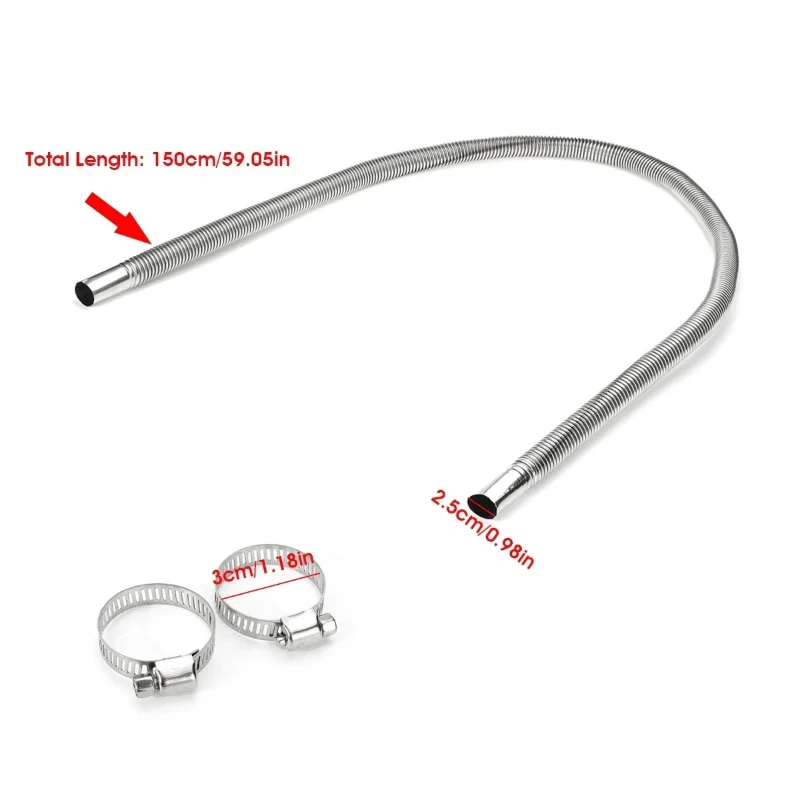 

Выхлопная труба для воздушного отопителя 150 см с 2 зажимами, из нержавеющей стали, для дизельного отопителя