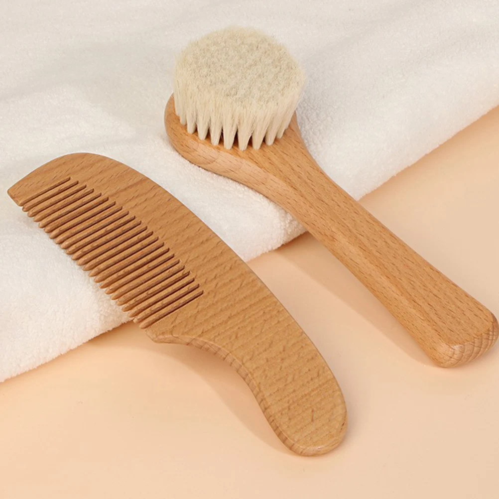 

Baby Hair Comb Set Soft Bristles Natural Wool Brush Grooming Kit Bath Infant Barber Shampoo Handheld