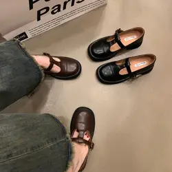 Round Toe Shoes Woman 2025 Oxfords Modis Female Footwear Clogs Platform Slip-on New Summer Leather Cute Retro Dress Creepers Sli