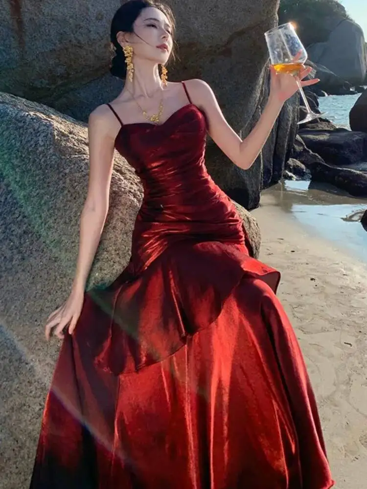 ชุดเดรสผู้หญิงแบบมีระบายหรูหรา สายเดี่ยวเซ็กซี่ สำหรับงานเลี้ยงตอนเย็น งานวันเกิด งานแต่งงาน งานพรอม ชุดราตรียาว เสื้อผ้าผู้หญิง