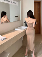 BIG PROMOTION Y2K ebay solid color split sexy backless slim temperament sling minimalist dress ladies summer