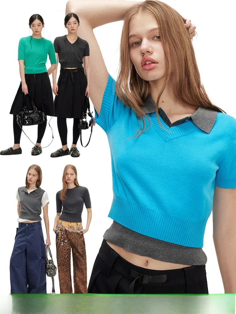 

Slim Fit Color Neck Knitwear Half Sleeve Women's Style Spring Fashion New Arrival Casual Comfortable Polyester Fiber