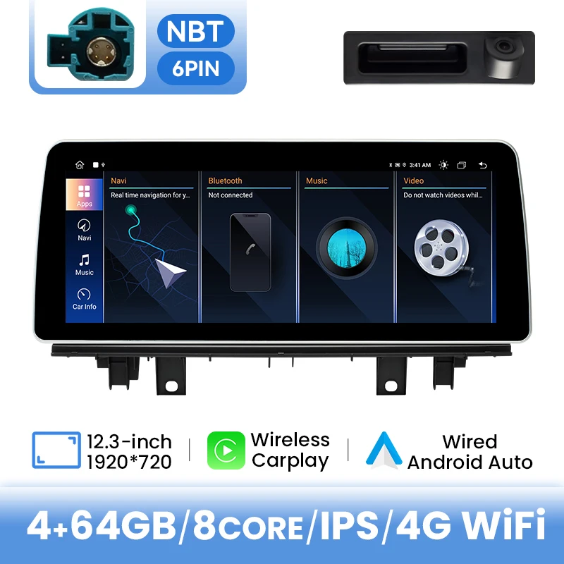 12,3 inch IPS 1920 * 720P draadloze Carplay Android 14 auto multimedia speler voor BMW X1 F48 2016 2017 NBT-systeem 4G wifi-navigatie