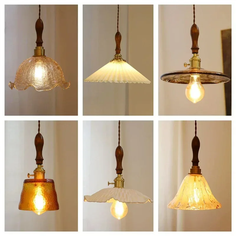 Japanese walnut American retro brass glass bar restaurant bedside window display entrance study bedroom small chandelier