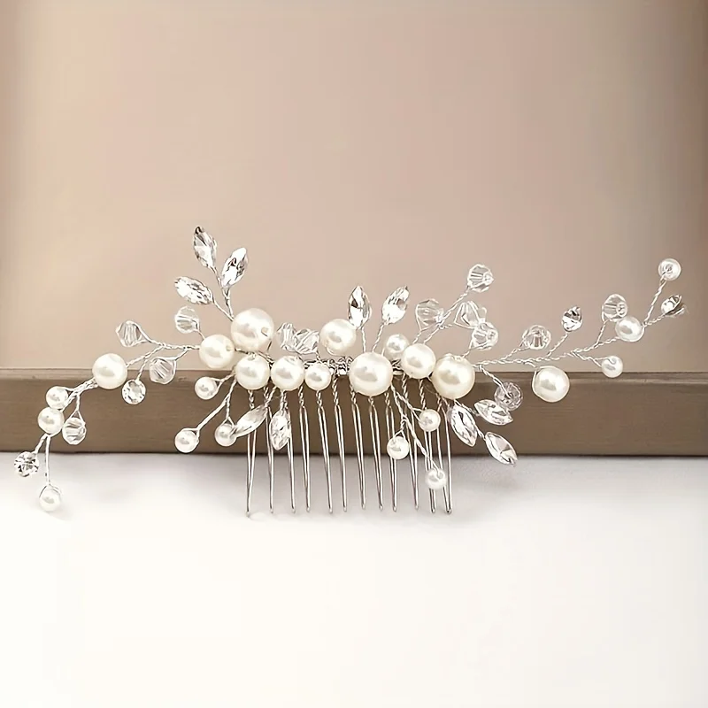 Handmade Alloy And Crystal Hair Comb Fashion Pearl Flower Hair Comb Bridal Wedding Hair Accessories Jewelry Hair Comb image 5