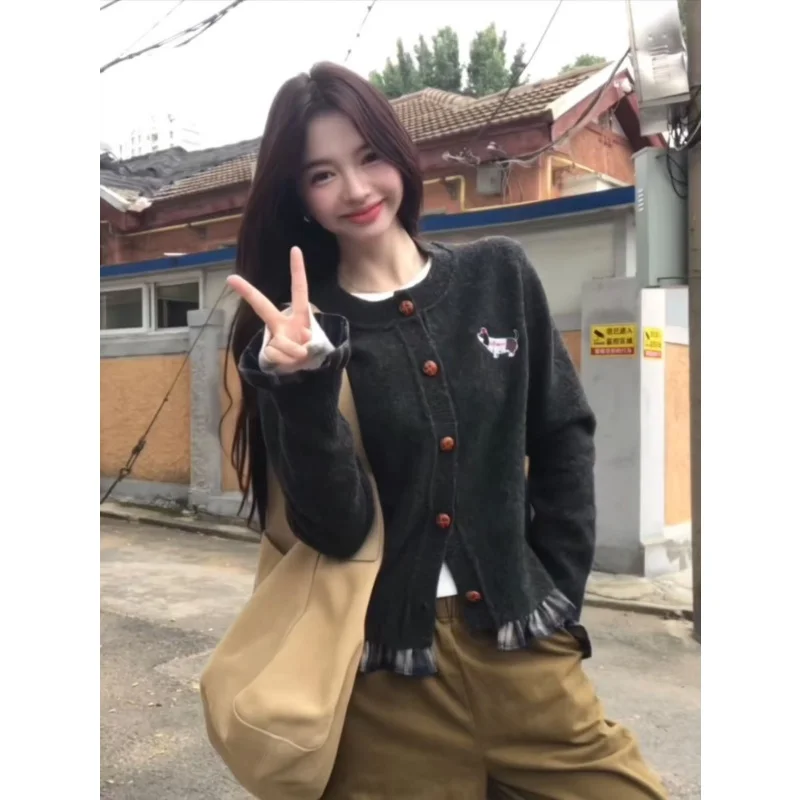 동관 달리앙 니트 스웨터 보풀 방지 프리미엄 품질 오픈 가디건 롱 스웨터 라운드 넥 레귤러 핏 가을 겨울용...