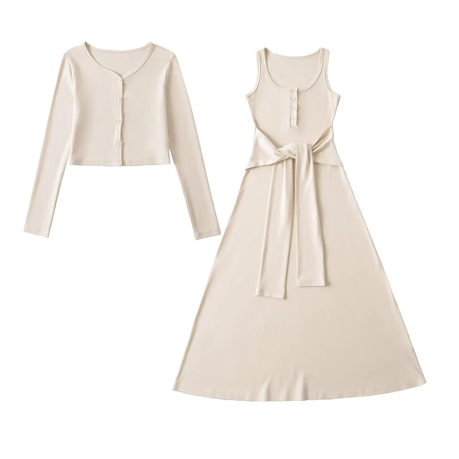 Pure Desire ort Open Cardigan Top Waist Design Vest Dr Long Waist Cinching Dr Set Spring 2025 Faion Women's Suit