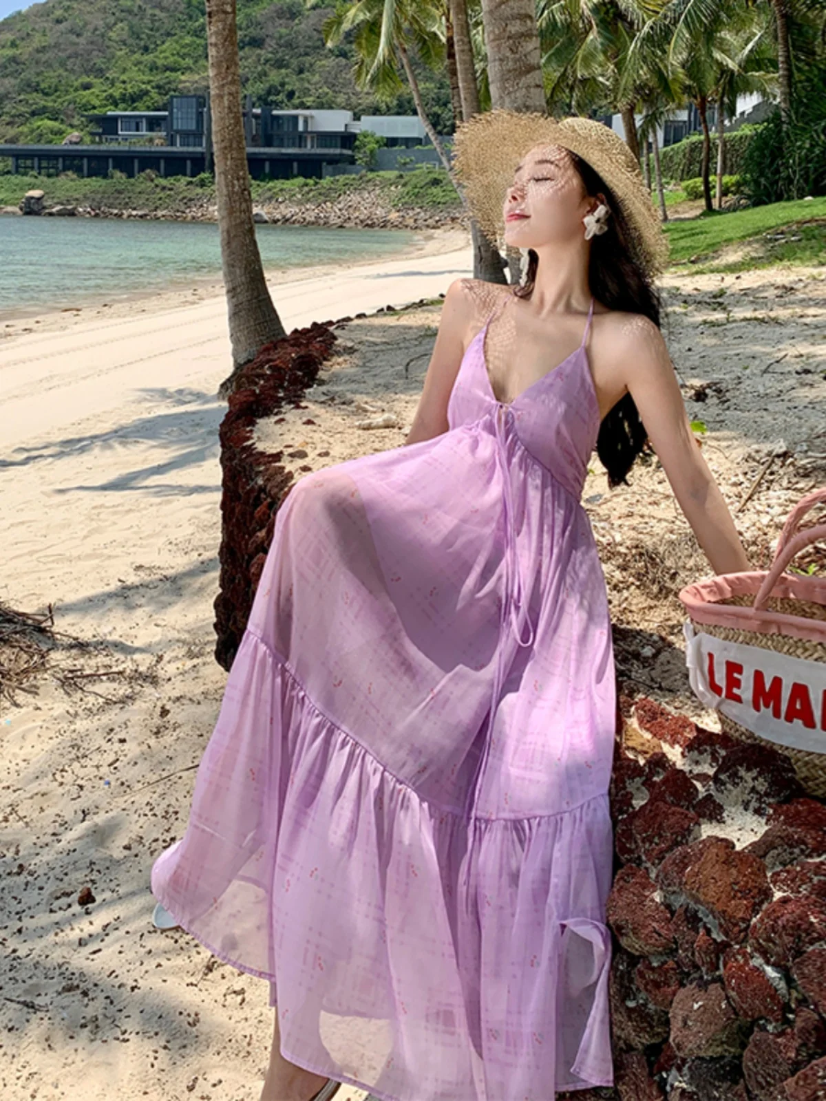 Vaion 슬레 오프숄더 타이다이 퍼플 플리치 스커트 여성 여름 해변 촬영 드레스 울트라 페어리 A라인 가운