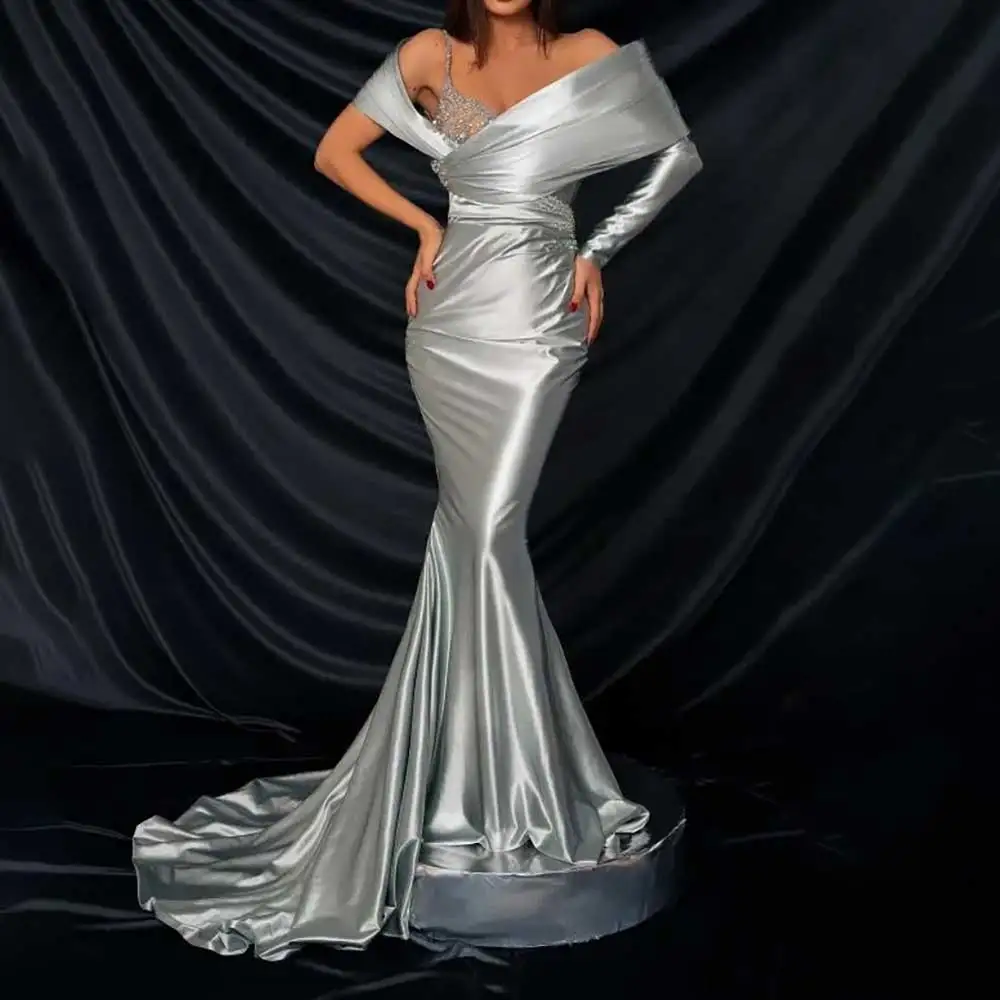 

Elegant Women V Neck Long Sleeve Lace Backless Mermaid Evening Dress Formal Prom Party Gown Bridesmaid's Dresses فساتين سهرة