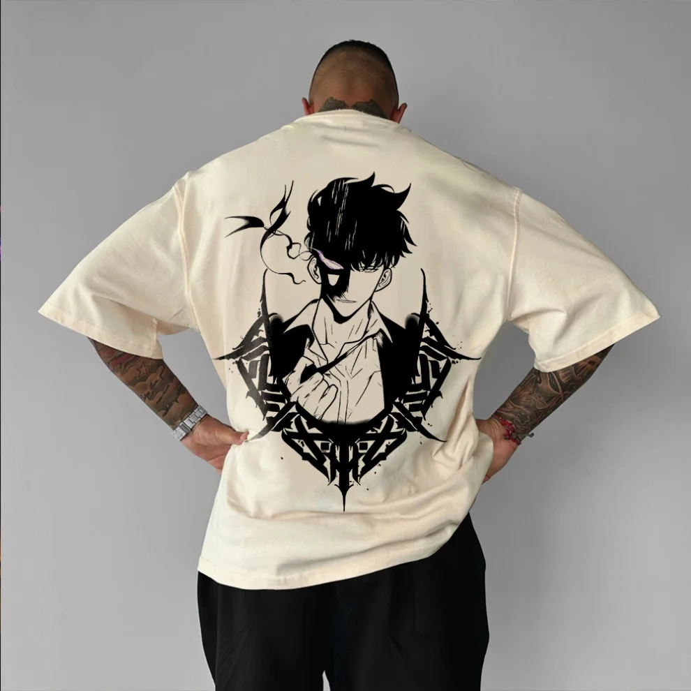 Anime Solo Leveling Oversize Graficzne Koszulki Męskie Y2k Damskie Bawełniane Krótkie Rękawy T-shirty Bawełniane Codzienne Topy Letnia Odzież Uliczna Marka