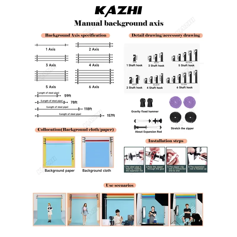 for Manual Wall Mounted Photography Background Support System 1 2 3 4 6 Axis Scroll Lift Stand for Studio Backdrop
