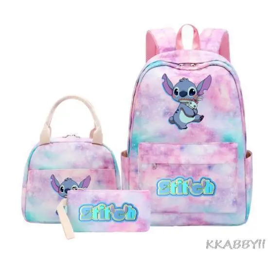 New Kawaii Stitch Girl Kids Pen Bag Lunch Bags Bookbags 3Pcs Teenagers Schoolbags Women Travel Laptop Backpack