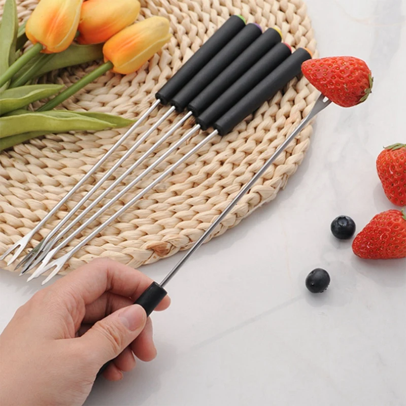 أسياخ ABXF-Barbecue بمقبض، شوكة شواء للتخييم والشواء وأدوات المطابخ والشواية والنار وأدوات الشواء