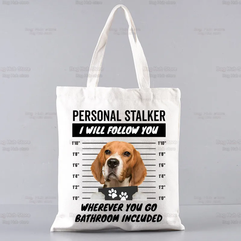 Bolsa de lona Beagle Cartoon para mulheres, Ulzzang Shopper Bag, Dog Print, sacola fofa, bolsas de ombro Harajuku