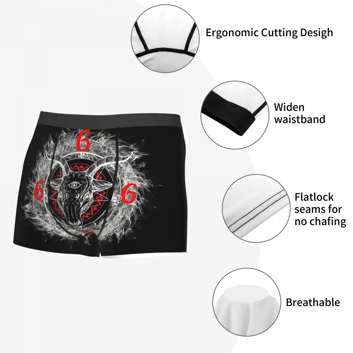 Satanic Goat Head Circle Satan Symbo Lucifer Devil Men Boxer Briefs Underpants Baphomet Highly Breathable Birthday Gifts