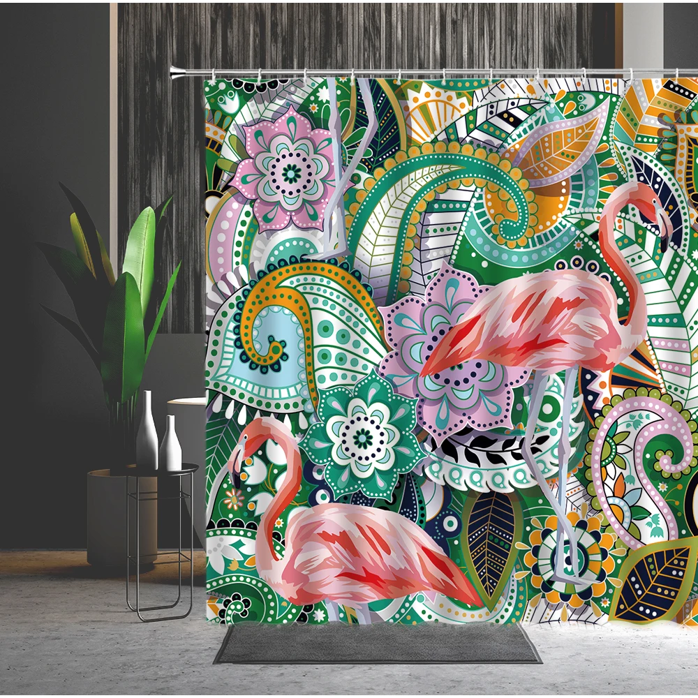 Bohemia Shower Curtain Mandala Flower Feathers Leaf Flamingo Pattern Modern Waterproof Polyester Bathroom Curtains Cortina Baño