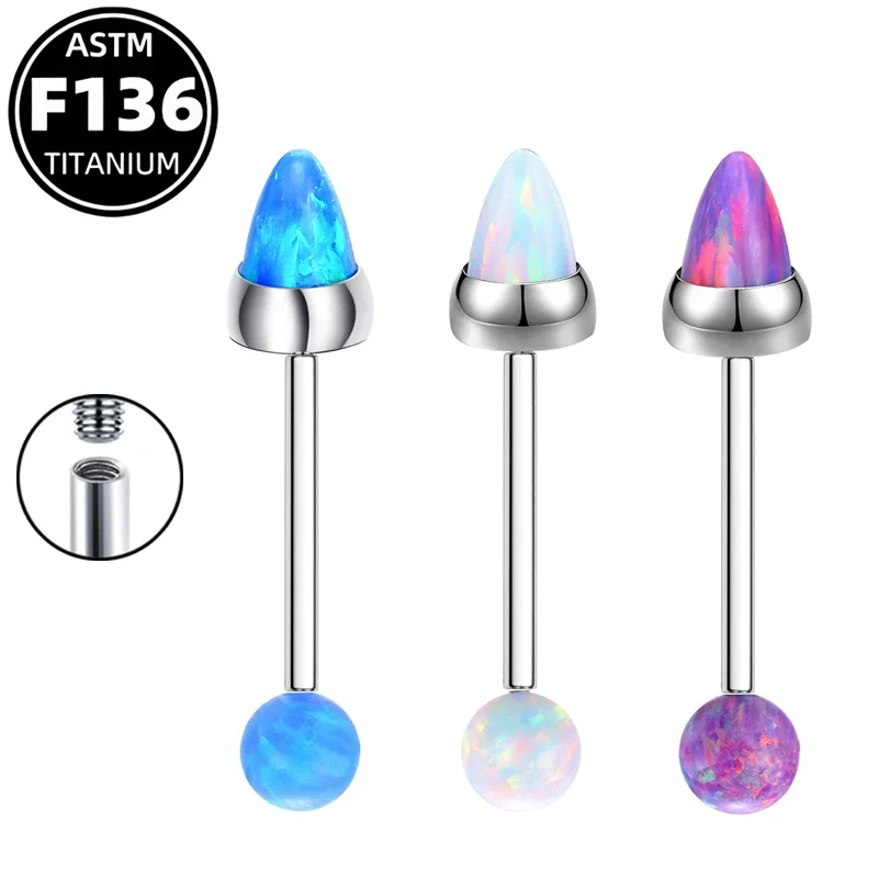 ASTM F136 Titanium Opal Spike Labret Stud, 16G Internally Threaded Straight Nose Bridge Ring Industrial Barbell Piercing Jewelry