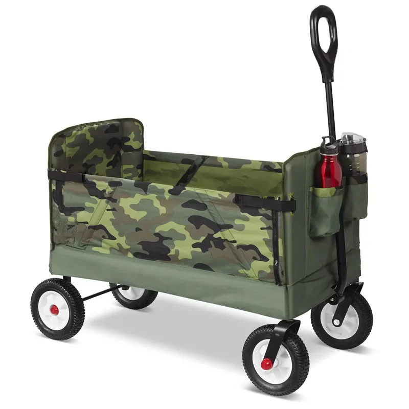 quality 2in1 Folding Wagon for kids with 2 seat belt folding sofa bench with wheels outdoor camping cart for picnic multiple use