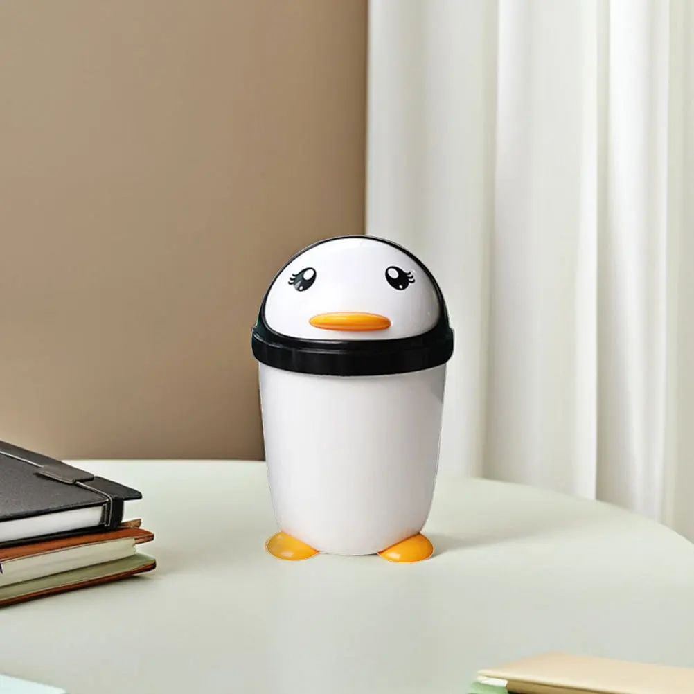 

2pcs Paper Trash Can: Penguin Shaped Swing Lid Waste Bin For Room Office Car Home Plastic Desktop Garbage Can For Bedroom