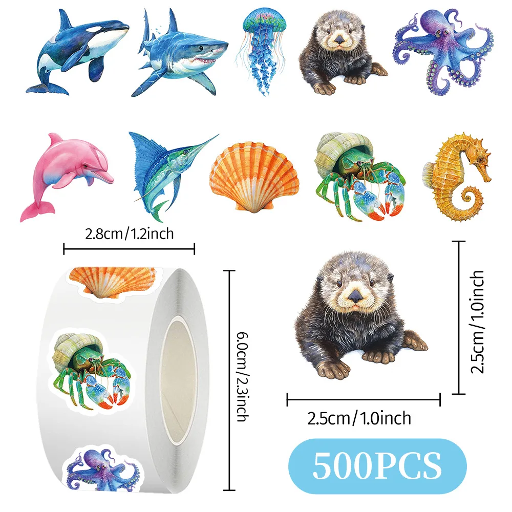 500/1000 قطعة ملصقات المحيط تحت البحر ملصقات السلاحف على شكل سمكة حيوانات للكمبيوتر المحمول لزجاجة المياه ، ملصق مخلوق البحر المقاوم للماء Pa