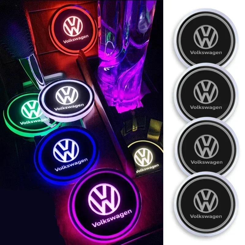 1/2pcs Car Luminous Coasters Water Cup Mat Holder Auto Styling For VW GTI Jetta Golf Beetle CC EOS R32 MK4 golf 4 motion MTM