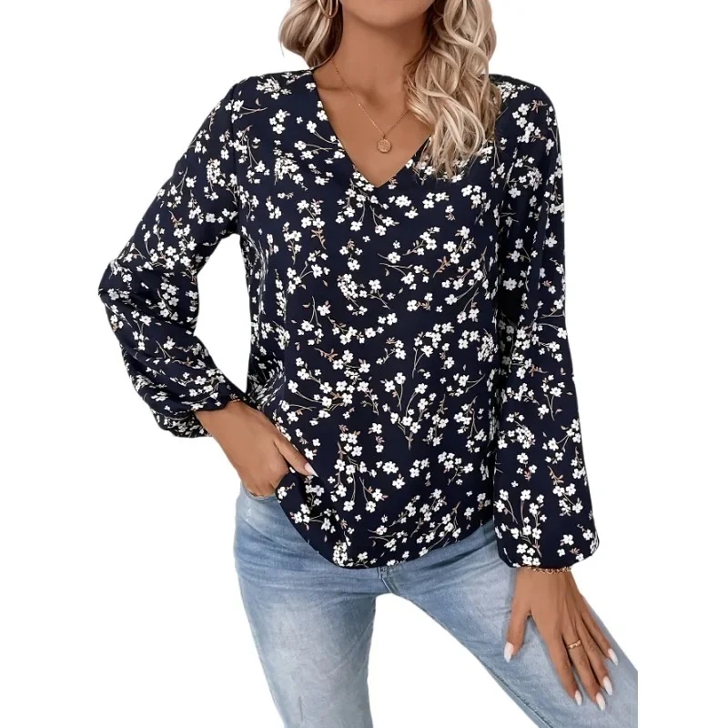Plus Size Women Floral Print V-Neck Chiffon Blouse Top Summer Fashion Thin Style Versatile Neckline Sleeveless Dressy Top