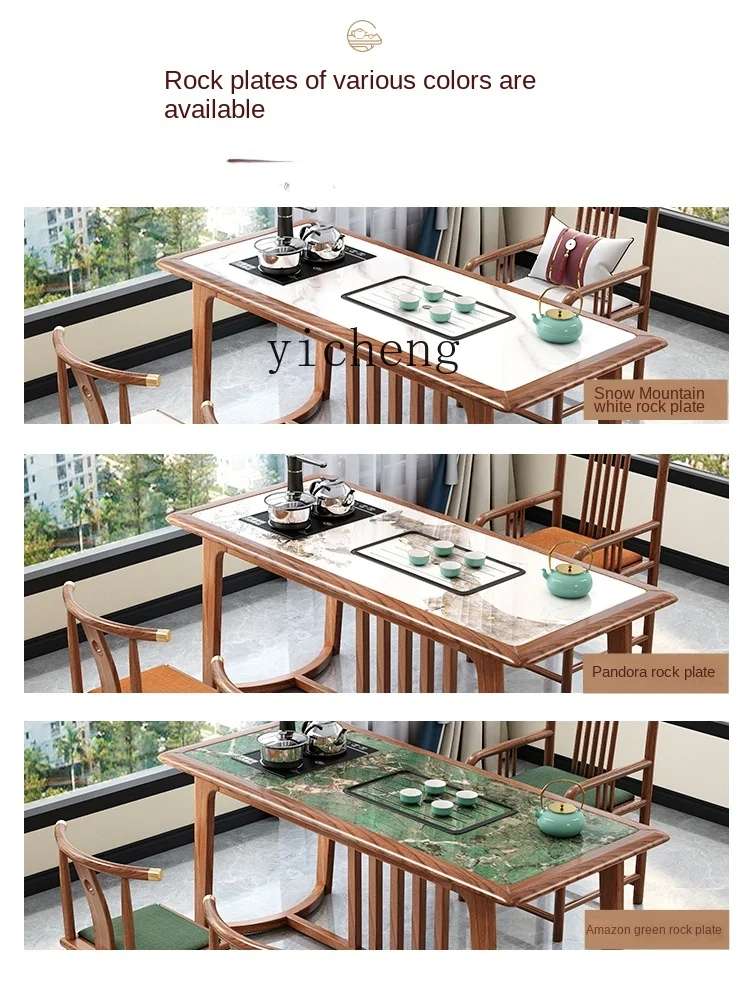 Zf Rock Plate Balcony Solid Wood Tea Table and Chair Small Tea Table Home Boiling Water Integrated Tea Table Set