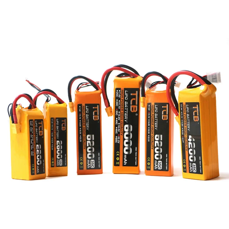 TCB Lipo 2S 3S 4S 6S 11.1V 14.8V 22.2V 1300 1500 1800 2200 3000 4200 5200 6000mAh 35C 60C 35C 60C XT60-T PLUG RC Batteries