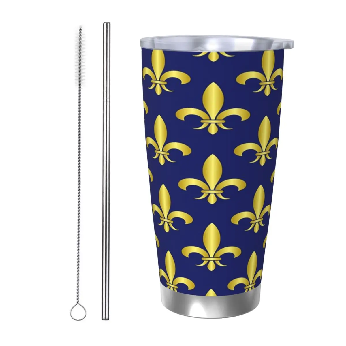 

Gold Blue Fleur De Lis Royal Lily Stainless Steel Tumbler Vacuum Insulated Mug Thermal Cold Cups Straw With Lid 20oz