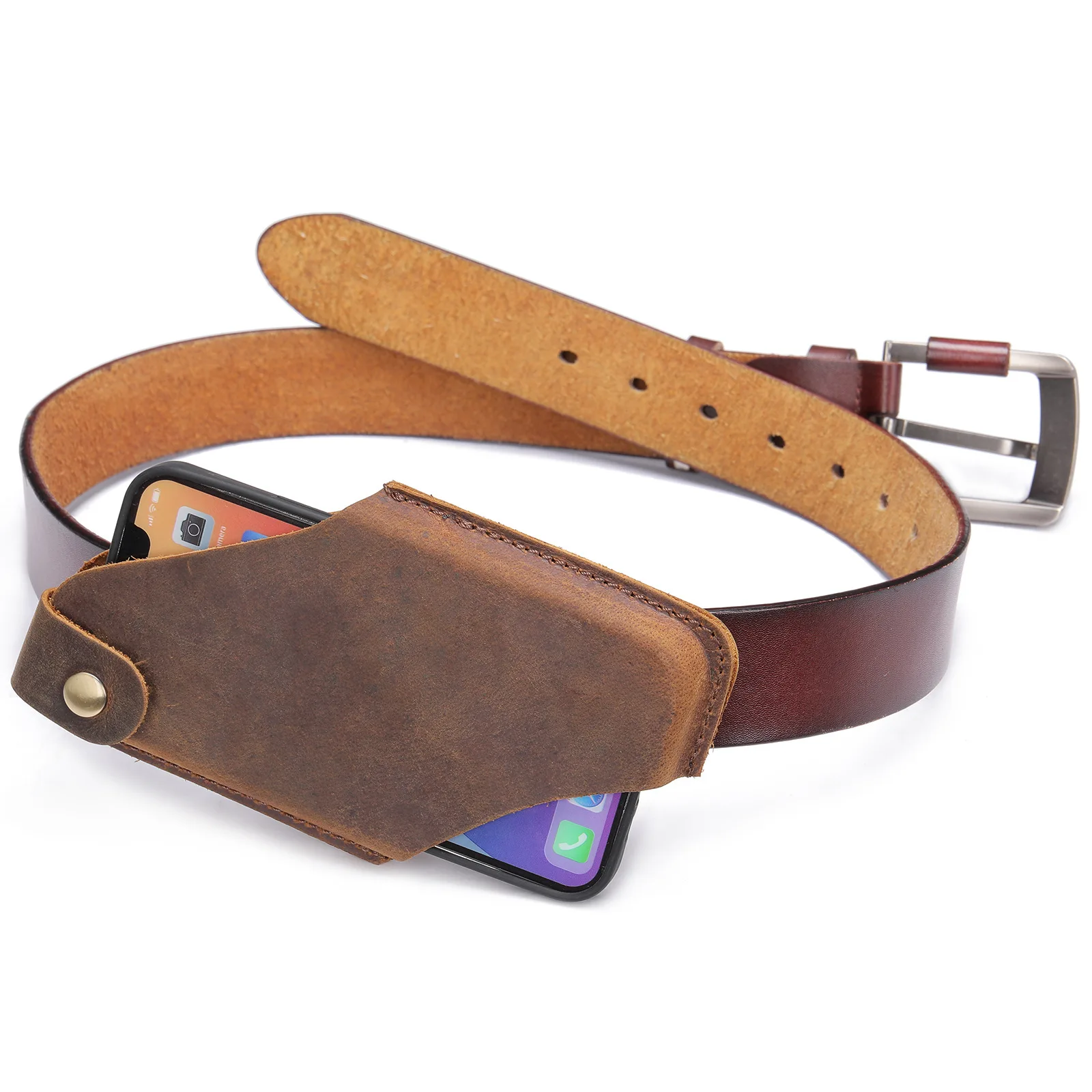 Genuine Leather Vintage Waist Bag Cellphone Loop Holster Mens Belt Bag Phone Pouch Wallet Phone Case Mobile Phone Bag For Male