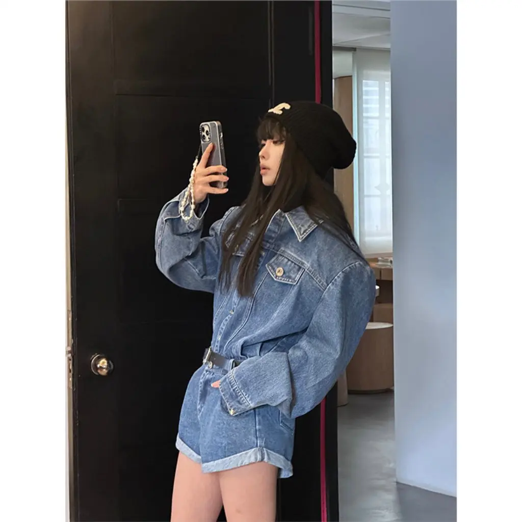 

Супер популярный женский джинсовый комбинезон, шорты, модный цельный осенний повседневный темпераментный комбинезон для женщин