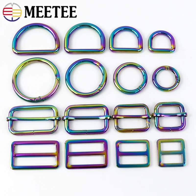 Meetee 10 pz arcobaleno fibbie in metallo Tri Glide Slider O D anello regolare chiusura borsa cinghia connettore cintura gancio accessori Hardware