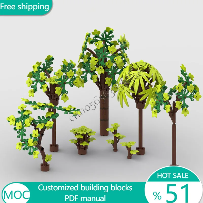 Pack de plantes d'arbres, 378 pièces, conception avec MOC, bloc de construction modulaire personnalisé, Design créatif, modèle en brique, bricolage, jouet de vacances pour garçon, cadeaux
