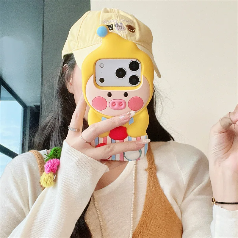 لطيف الكرتون مخطط وزرة خنزير لينة سيليكون جراب هاتف آيفون 17 16 15 14 13 برو ماكس زائد للصدمات الغطاء الواقي #3