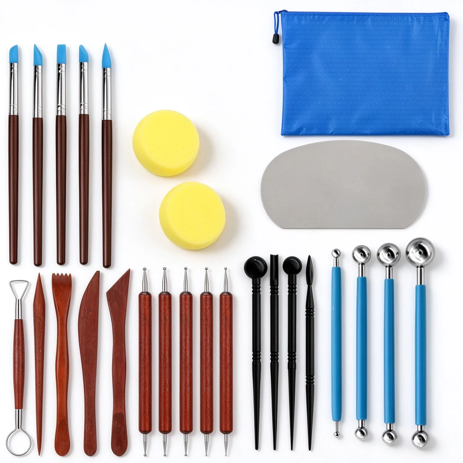 Clay Sculpting Tools Set, 30Pcs Pottery Modeling Carving Kit with Silicone Shapers, Wooden & Metal Detail Tools