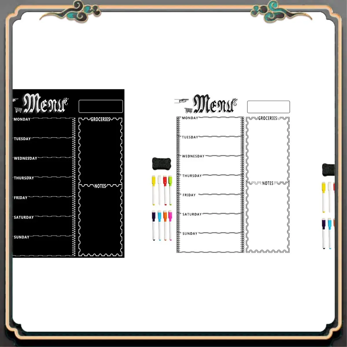 ASMA-2Set A3 Magnetic Whiteboard Sheet For Kitchen Fridge Multipurpose Fridge Weekly White Board Calendar (Black&White)