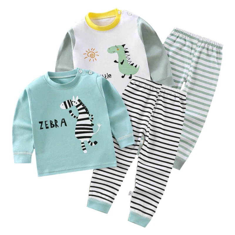 Cartoon Print Pajama Suit Tops+Pants 2-piece Set Underwear Kids Boys Girls Baby Cotton Sleepwear Spring Autumn Clothes 1-6 Year