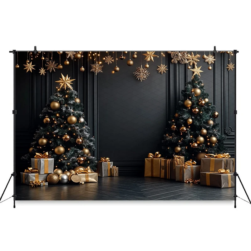 Christmas Tree Big Background For Photography Gold Ball Baby Shooting Props Home Gift Room Decoration Backdrop Studio Photobooth