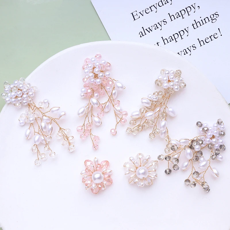 1pcs Crystal Pearl Braided Flower Beaded Patch Pendant Handmade Jewelry Earrings Hairpin Accessories Materials Charms