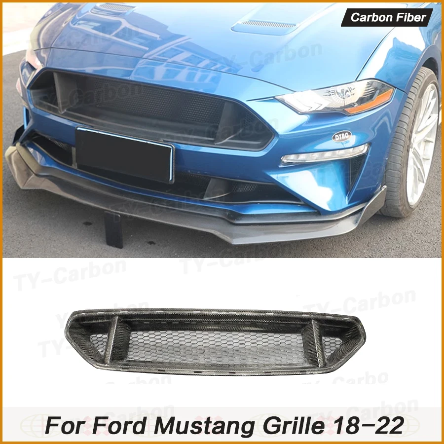 

Real Carbon Fiber Front Grill Grille For Ford Mustang 2018-2022 GT Style Bar Black Replacement Car Bumper Vent Hood Mesh Cover F