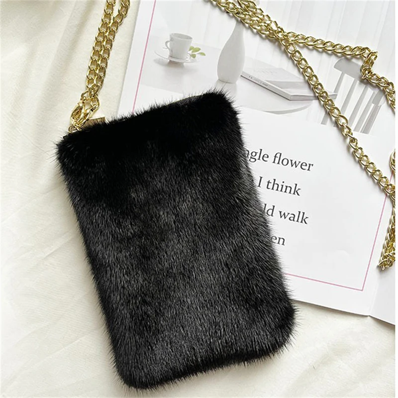 2023 New High-end Fur Card Bag High Quality Mink Fur Mini Cute Fur Purse Ladies Fashion Holding Small Square Bag