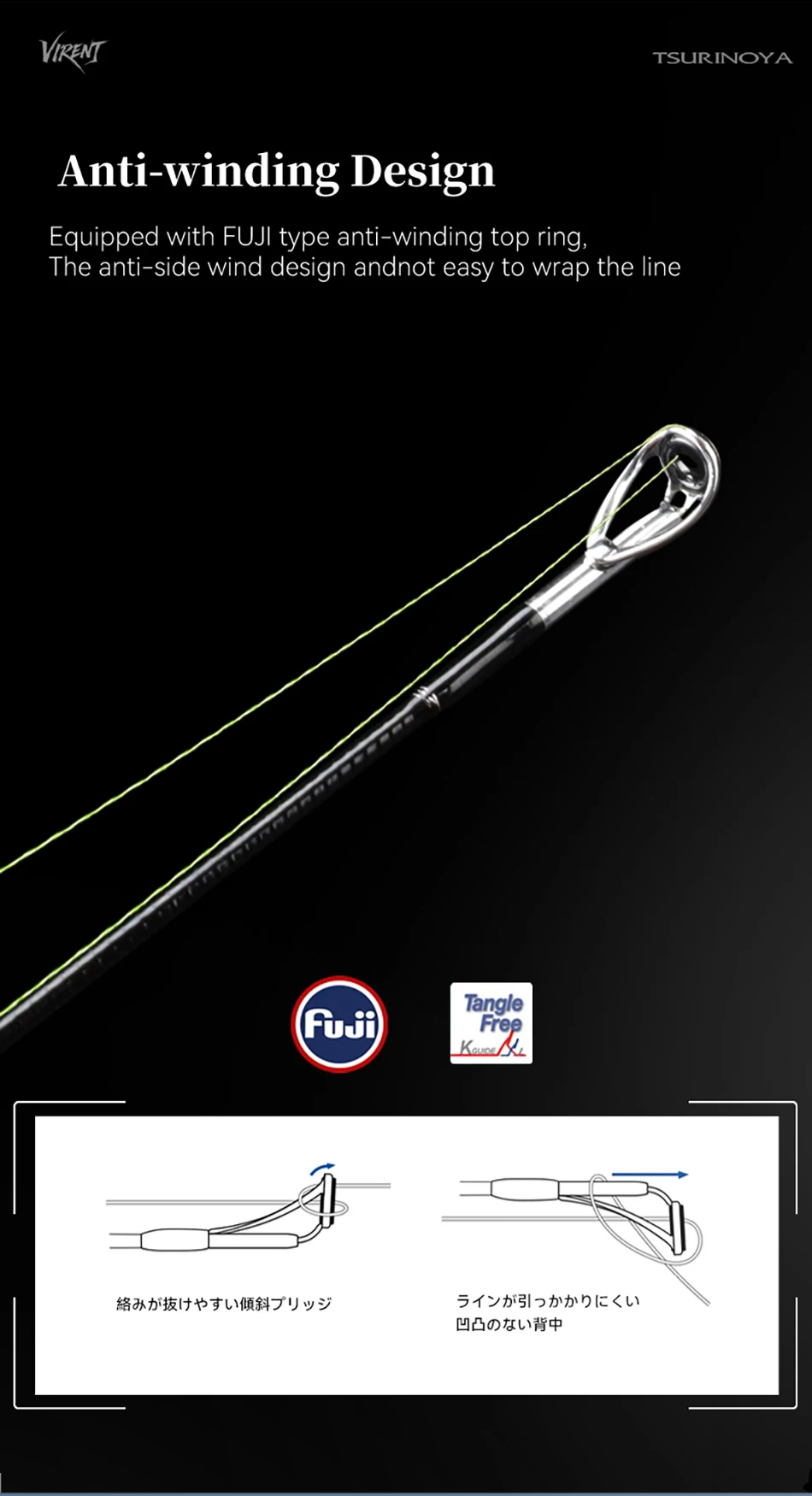 TSURINOYA Light Game Angelrute VIRENT FUJI Guide 1,8m/1,95m/2,10m Gewicht 65g UL L Power RF Action Forellen- und Ajing-Stream-Rute – Detail 10